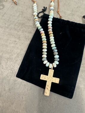 Atterri Pastel semi precious stone Beaded Necklace with Gold Cross-adjustable✝️